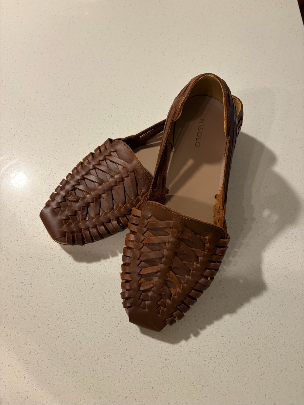 NISOLO Huarache Woven Leather Slip-On Loafers - Brown